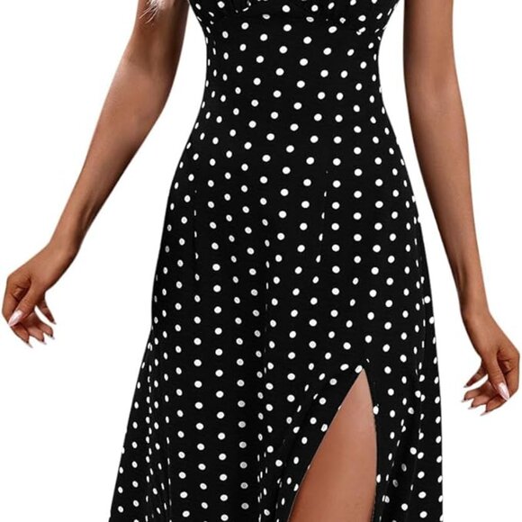 Womens Polka Dot Sundress Spaghetti Strap with Slit - Picture 5 of 5